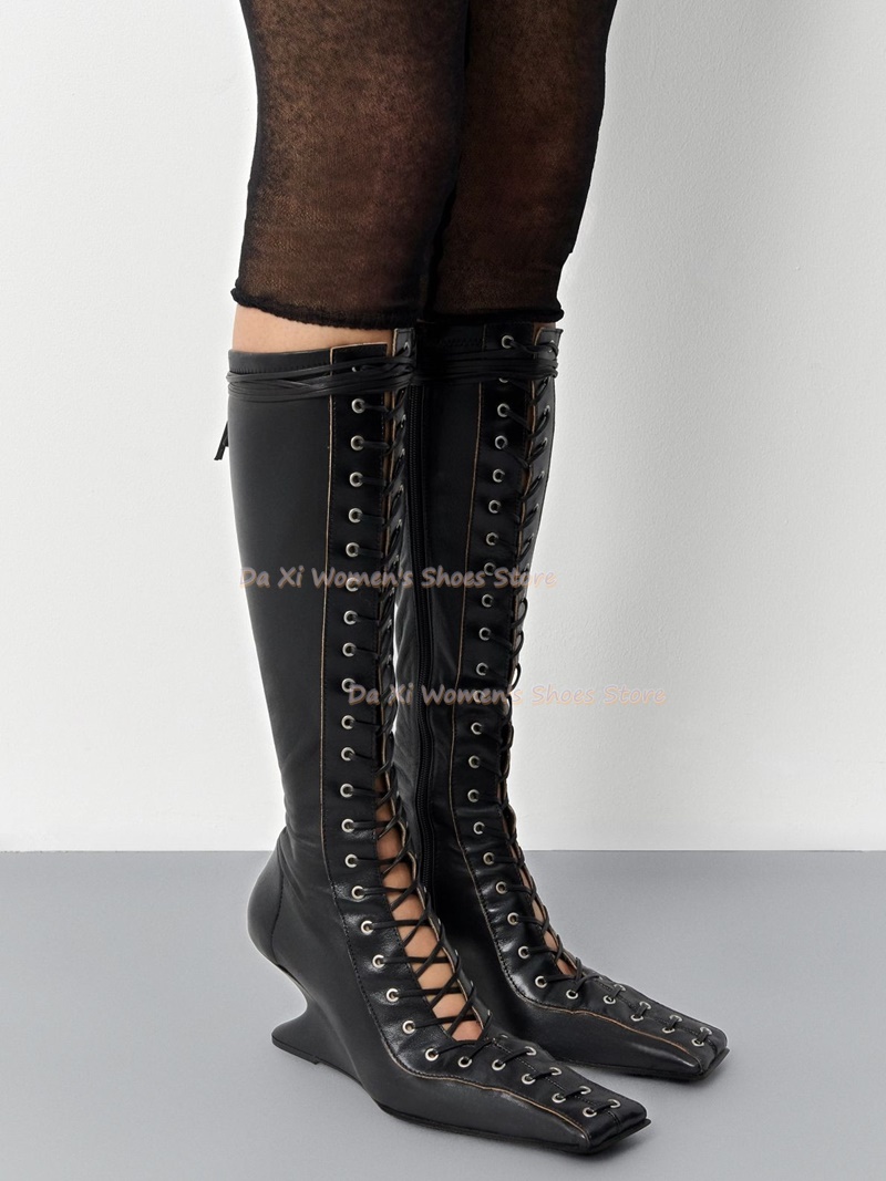 Square Toe Wedge Heel Instep C - Women'S Fashion Knee High Boots ulasan dan harga