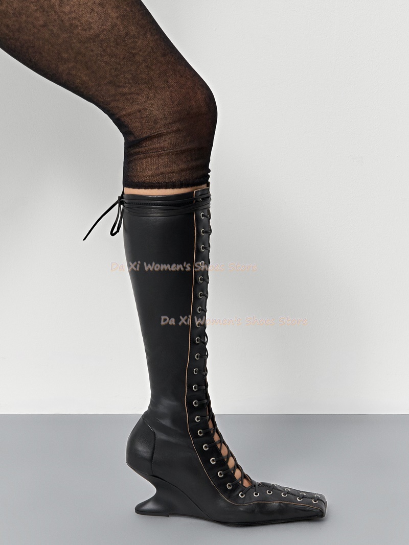 Square Toe Wedge Heel Instep C - Women'S Fashion Knee High Boots ulasan dan harga