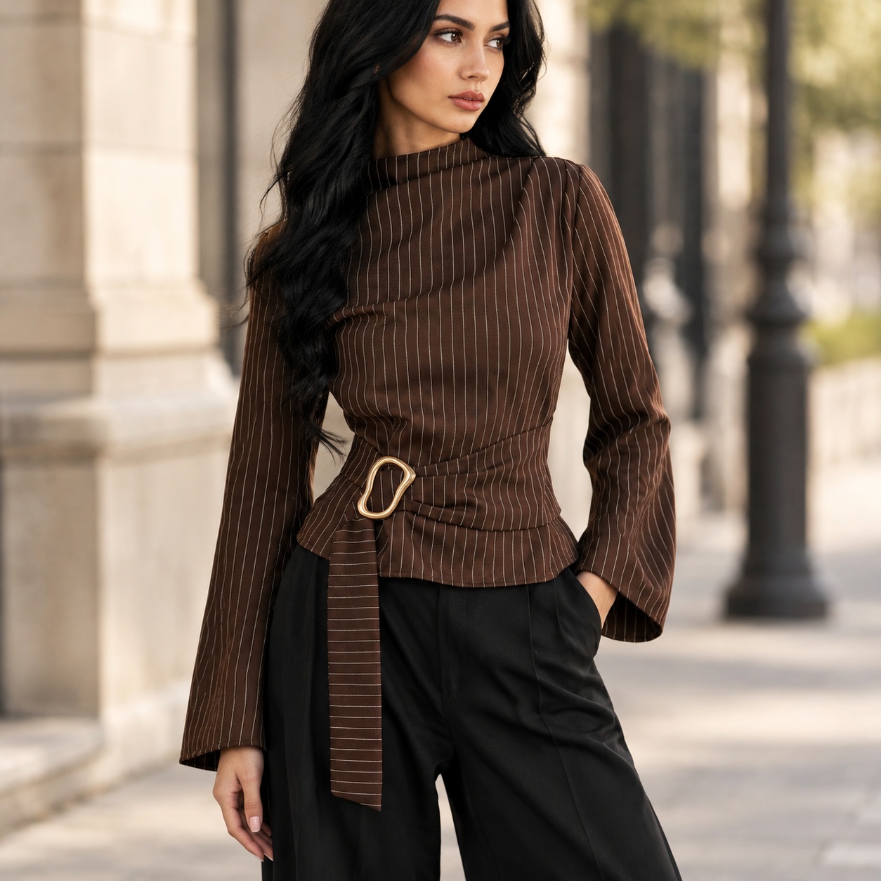 Tie Bell Sleeve Top Fitted Wai - Women Fashion Necktie ulasan dan harga