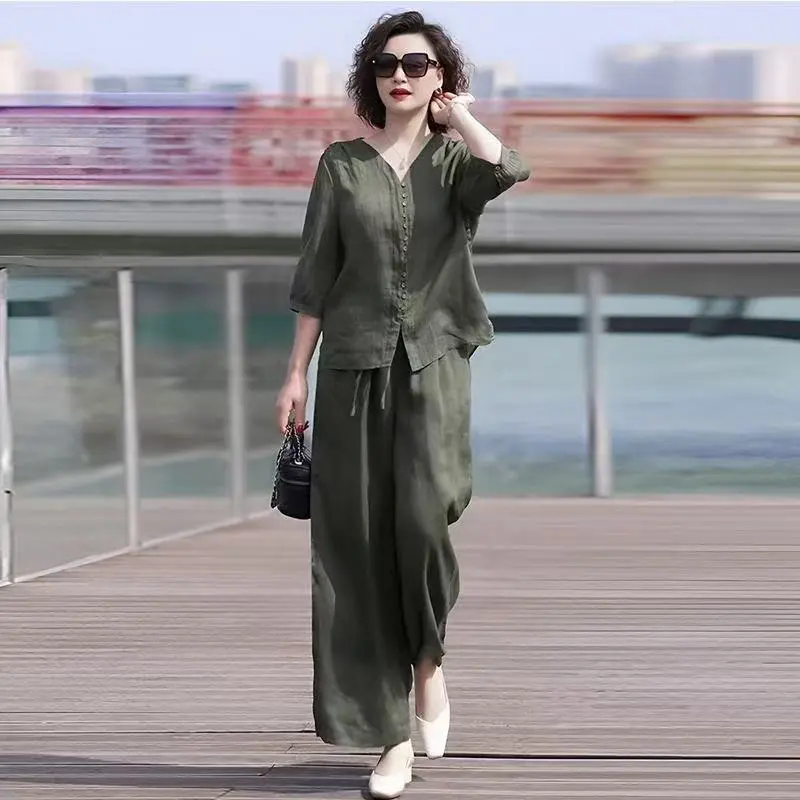 Linen Cotton Set Women's Summe - Women Fashion Over The Years ulasan dan harga