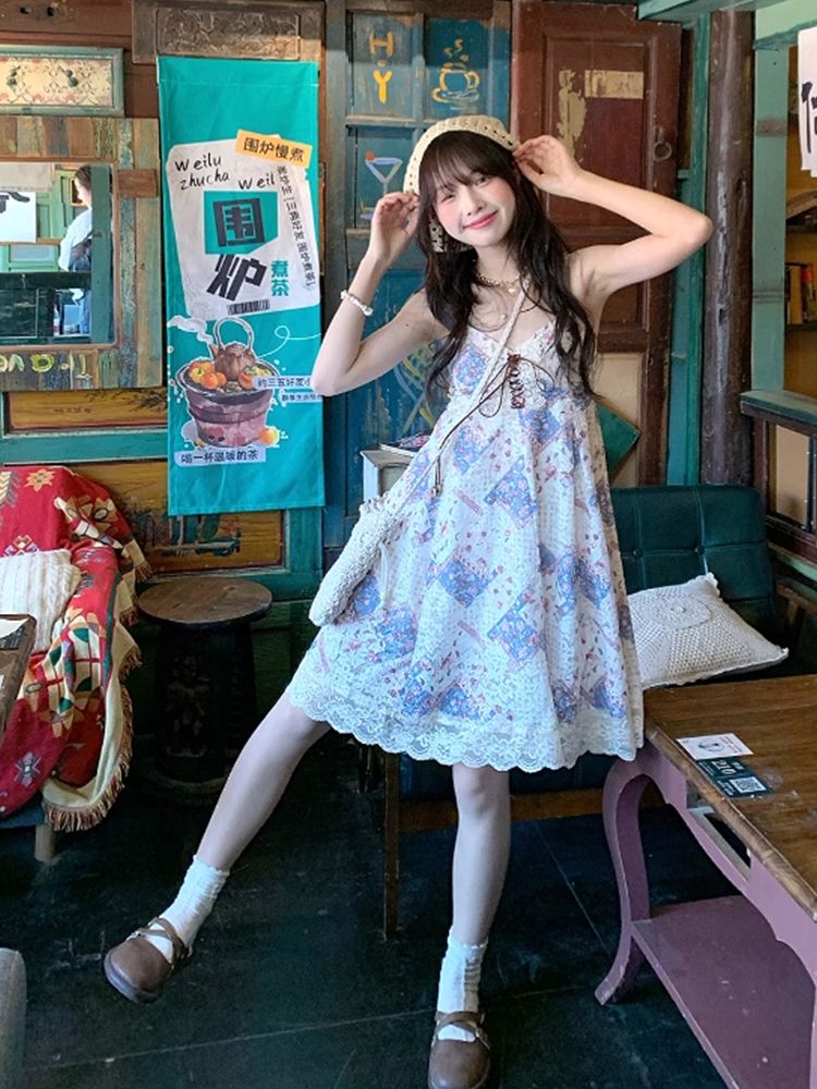 Summer Vintage Cami Dress Set  - Lace Trim Cami ulasan dan harga
