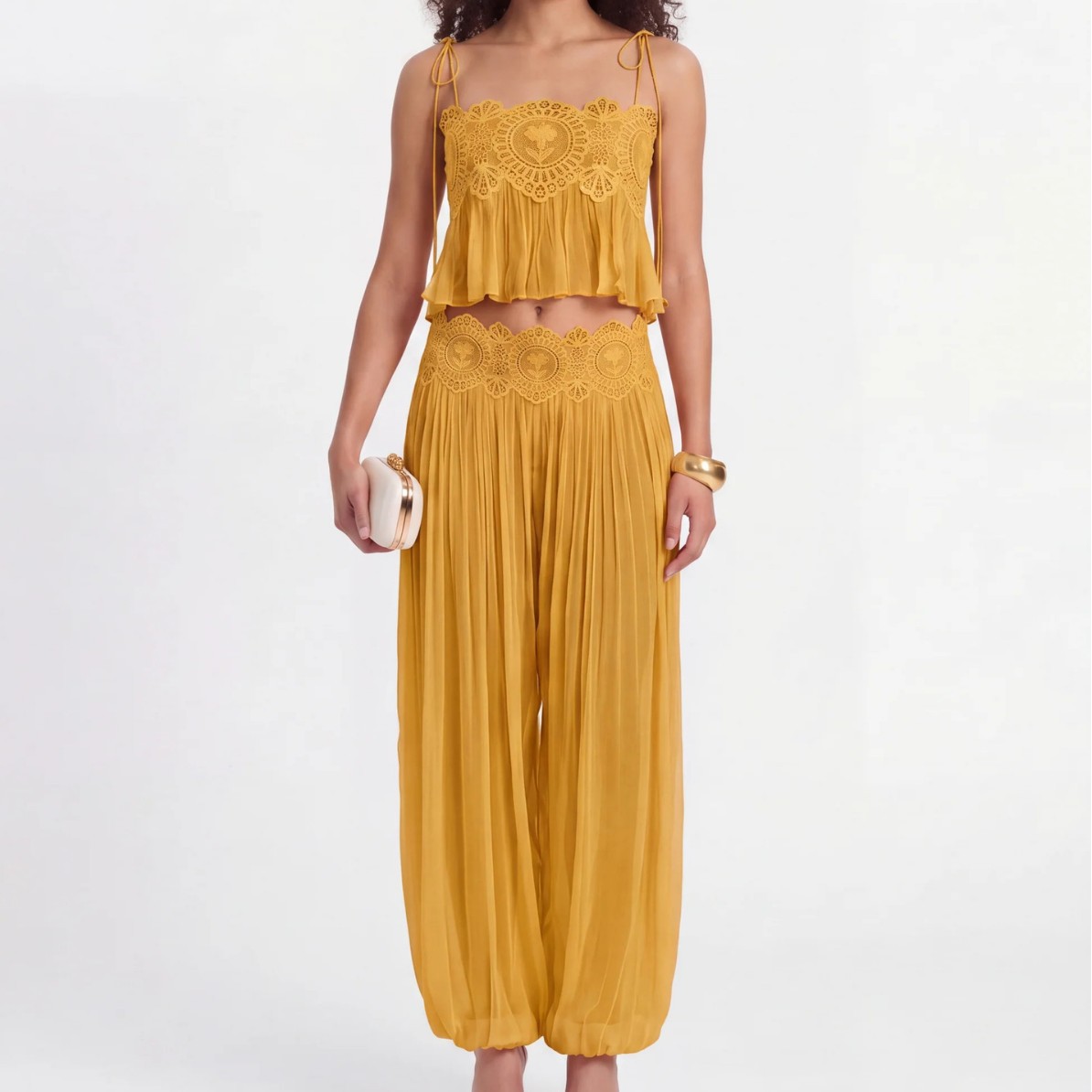 Women Long Pant Set Square Nec - Lace Trim Cami ulasan dan harga